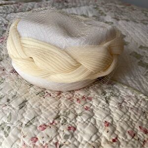 Elegant Cream and White Hat with Veil